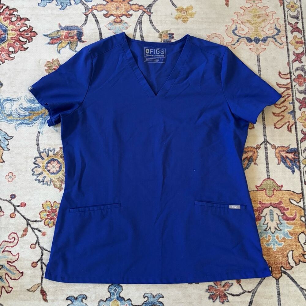 FIGS Women's V-Neck Scrub Top in Deep Royal Blue